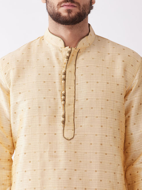 Vastramay Men's Gold Zari Weaved Kurta Dhoti Set